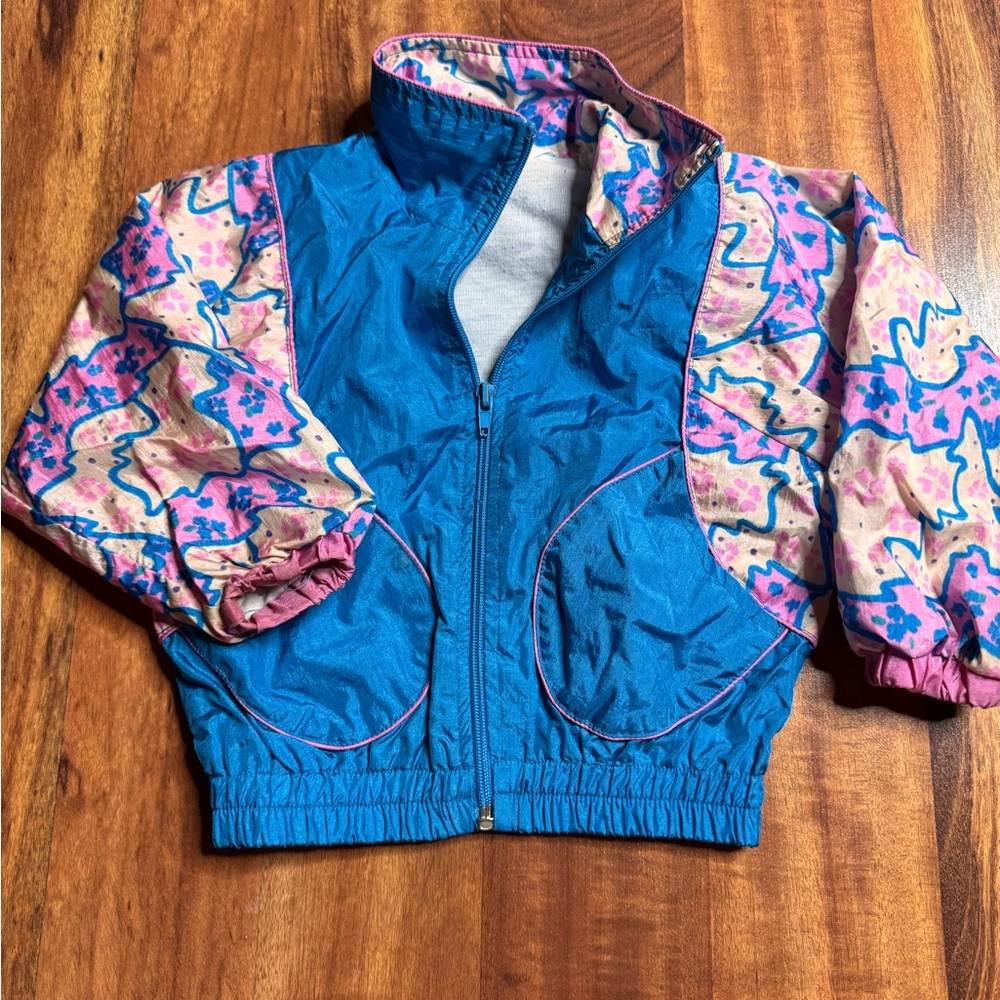 Vibrant Blue Kids Puffer Jacket with Floral Sleeves